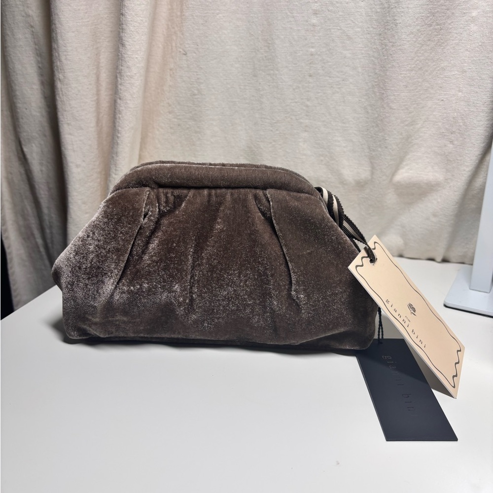 Gianni Bini x Lilly Sisto Virginia Velvet Clutch Crossbody Bag In Taupe - Picture 1 of 12